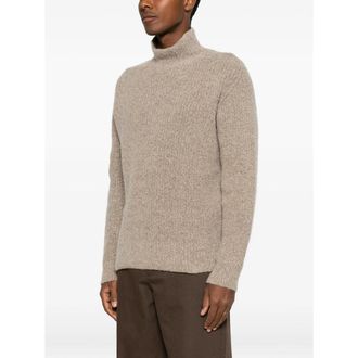 Roberto Collina Mens Ribbed Knit High Neck Sweater Neutrals Cotton Jumpers