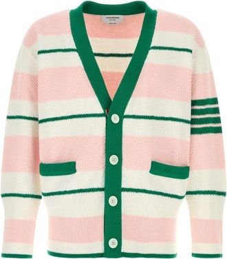 Thom Browne Seed Stitch 4-Bar Cardigan - Heren - Vesten - Veelkleurig - M - Katoen - Truien & Vesten