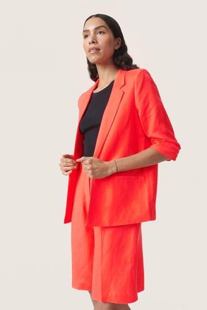 Soaked In Luxury Malia Open Front Notch Lapel Blazer in Hot Coral at Nordstrom, Size X-Small