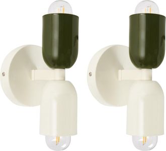 Beliani Conjunto de 2 l&aacute;mparas de pared Metal Blanco crema