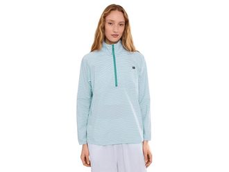 L.L.Bean Everyday SunSmart 1/4 Zip Woven Shirt Womens Clothing Gulf Teal Stripe : XL, Cotton/Polyester