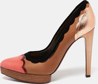 Lanvin Multicolor Leather Scalloped Pointed Toe Platform Pumps