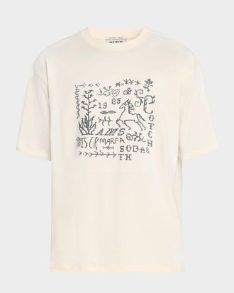 Scotch & Soda Mens Cross-Stitch Artwork Relaxed-Fit T-Shirt