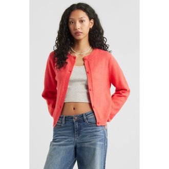 BP. Crewneck Cotton Blend Cardigan in Red Bittersweet at Nordstrom Rack, Size Medium