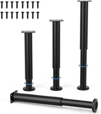 OEM Patas Ajustables Para Muebles De 25 Cm, Redondas, De Metal Negro, Para Mesa, Sof&aacute;, Armario O Cama, Con Tornillos Incluidos