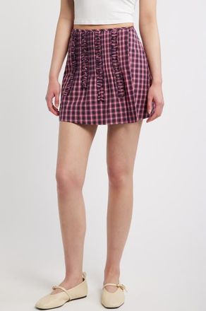 Damson Madder Glinda Checked Ruffled Miniskirt in Magenta at Nordstrom, Size 12