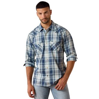 Ariat Mens Retro Heathcliff Fitted Western Snap Shirt Long Sleeve in Key Largo Plaid, Size X-Small, by Ariat