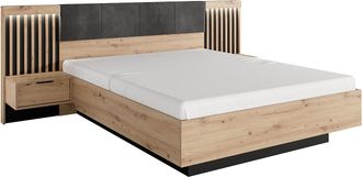 Vente-Unique Cama con mesitas de noche 160 x 200 cm - Con LEDs - Colores: Natural y negro - ARIADA