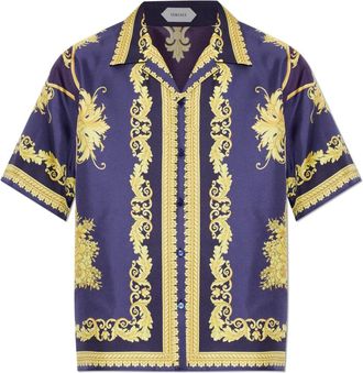Versace Zijden Shirt Met Nieuwe Barocco Print - Heren - Korte mouwen Overhemden - Veelkleurig - 2XL - Satijn - Overhemden
