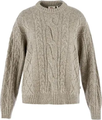Fj&auml;llr&auml;ven &Ouml;vik Cable Knit Wollpullover f&uuml;r Damen | grau/beige