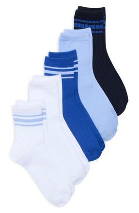 Nordstrom Rack Varsity Stripe Assorted 5-Pack Crew Socks in White Navy Multi at Nordstrom Rack, Size 9/11