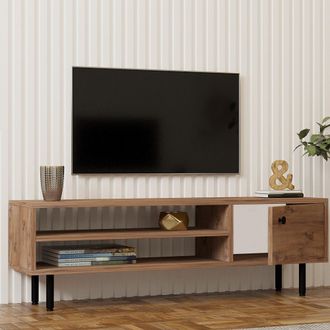 Dmora Mueble Tv Metomaha, Un Estante, Una Puerta, 3 Compartimentos, 120x30x38h Cm, Roble Marr&oacute;n