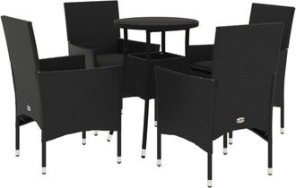vidaXL Set Comedor Jard&iacute;n 5 Pzas Cojines Rat&aacute;n Sint&eacute;tico Vidrio Negro Vidaxl