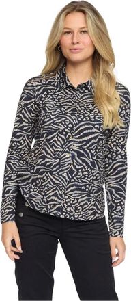 2-Biz Overhemden, Dames, Blauw, L, Navy Mix Shirt Blouse