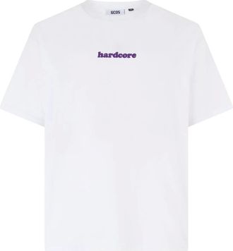 GCDS Gcds, Tops, Dames, Wit, XS, Katoen, Hardcore Geborduurd T-shirt