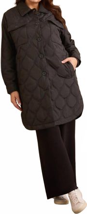 Tribal Long Quilted Button-Up Jacket With Pockets In Black