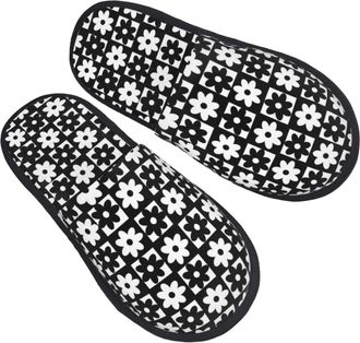 Generic Home Slippers Black And White Checkered Flower Fuzzy Slippers Non Slip Washable House Slipper For Bedroom Party Guest L