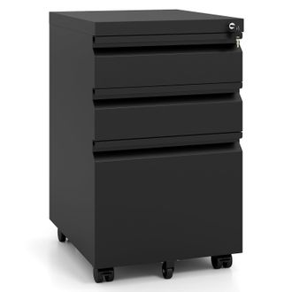 Costway Costway Cassettiera Ufficio Sotto Scrivania 3 Cassetti Ruote Rotelle Chiave Serratura Schedario Porta Documenti Portadocumenti Metallo Acciaio Mobilet