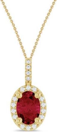 Allurez Oval Lab Ruby & Diamond Halo Pendant Necklace 14K in 1.08Ct/yellow Gold at Nordstrom, Size 18