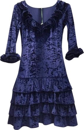 Bespoke French Couture Navy Blue Panne Velvet Dress Size XS