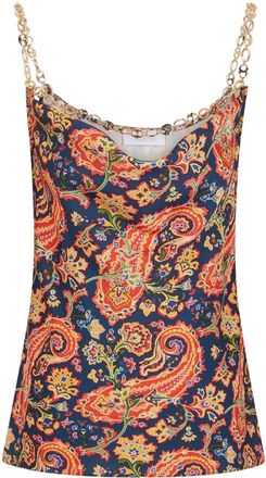 Paco Rabanne paisley-print chain-detail tank top - women - Polyester - 42 - Blue