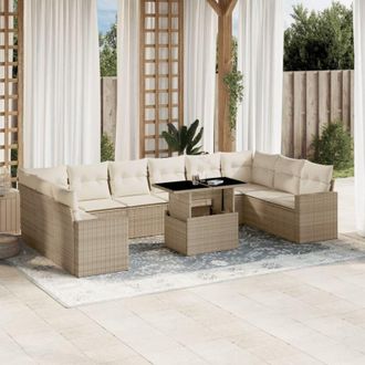 vidaXL Set De Sof&aacute;s De Jard&iacute;n 11pzas Con Cojines Rat&aacute;n Sint&eacute;tico Beige Vidaxl