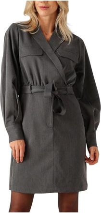 Freebird by Steven Doraline 2 Mini Jurk - Dames - Wikkelkleedje - Grijs - XL - Leer - Kleedjes