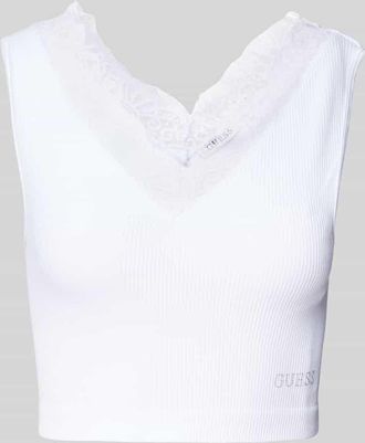 Guess Crop Top in Ripp-Optik Modell RAQUEL in Weiss, Gr&ouml;&szlig;e M