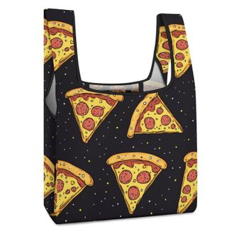 Generic Pizza Food Print Shopping Bag Reusable Grocery Tote Bag Foldable Handbag for Travel Picnic