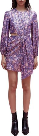 Maje Roletex Floral Long Sleeve Satin Cutout Minidress in Dahlia Violet at Nordstrom Rack, Size 10 Us / 42 Fr