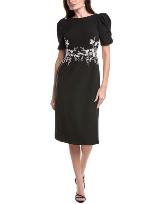 Rene Ruiz Short Sleeve Crepe Sheath Midi Dress