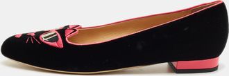 Charlotte Olympia Black/pink Velvet Kitty Ballet Flats