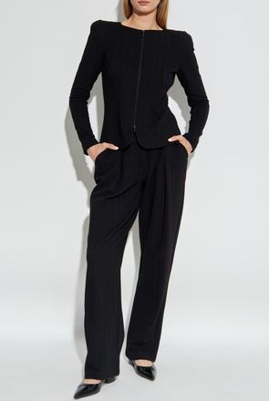 Emporio Armani Herringbone Pattern Trousers, Womens, Black