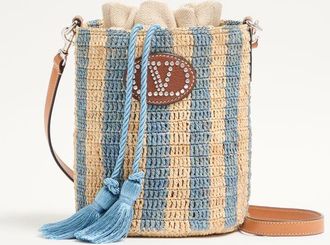 Valentino Garavani Valentino Garavani small striped raffia bucket bag Wo