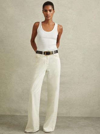 Reiss Violet Scoop Neck Jersey Vest Top - White Cotton Ribbed, Size: S