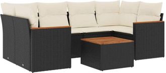 vidaXL Vidaxl - Set De Comedor De Jard&iacute;n 7 Pzas Y Cojines Rat&aacute;n Sint&eacute;tico Negro