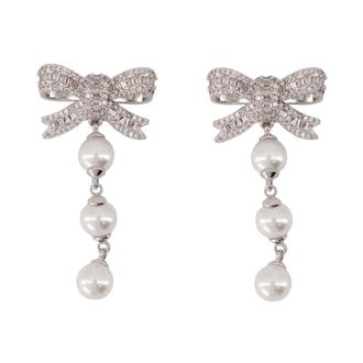 Self Portrait Oorstekers met Strik en Druppel - Dames - Oorbellen - Grijs - ONE Size - Accessoires