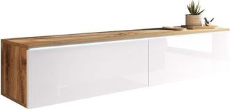 Mirjan24 Mobilier1 - Mueble Tv Sarasota 120, Roble Wotan + Blanco Brillante, N&uacute;mero De Puertas: 0, N&uacute;mero De Cajones: 0, 140x30x33cm