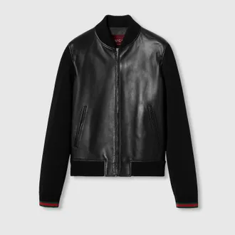 Gucci Nappa Leather And Knit Bomber Jacket, Size 44 IT, Black, Ready-to-wear