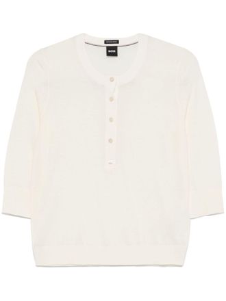 BOSS Henley-neck sweater - women - Virgin Wool/Polyimide/Elastane - S - White