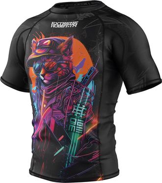 OEM Camiseta De Manga Corta Para Hombre Con Estampado De Animales Cibern&eacute;ticos, Talla S, Color Negro, Con Estampado De Gato