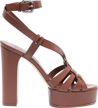 Casadei Betty 120mm leather sandals - women - Calf Leather/Calf Leather/Calf Leather - 38 1/2 - Brown