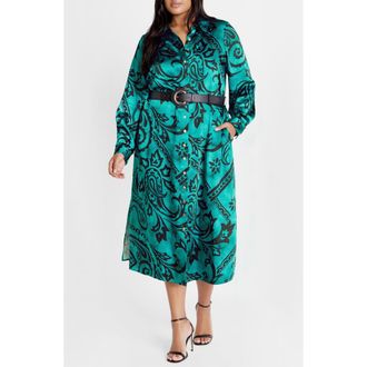City Chic Sienna Paisley Long Sleeve Shirtdress at Nordstrom, Size Xxl
