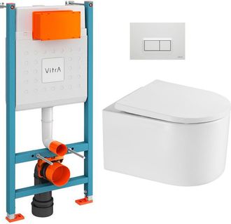 Vitra Pack Conjunto Bastidorv-fix + Inodoro Sin Brida Sat + Asiento Softclose + Placa, Blanco Brillante (v-fixdelanotq-1) - Vitra