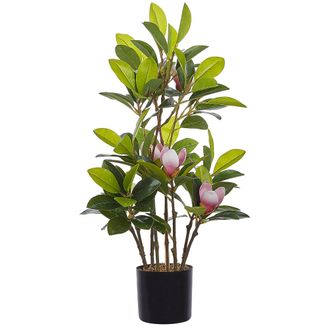 Beliani Beliani - Magnolia Artificial En Maceta Material Sint&eacute;tico Verde Y Rosa 70 Cm Accesorio Decorativo De Interior Magnolia