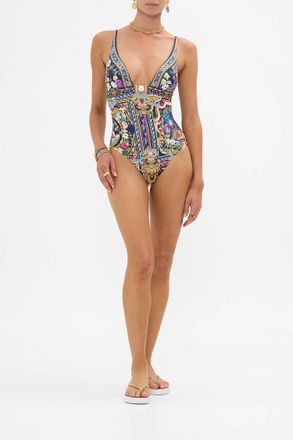 Camilla High Triangle One Piece With Front Trim In Basked In Baroque