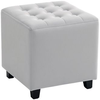 HOMCOM Square Footstool Small Ottoman w/ Wood Legs for Bedroom Light Grey | TJ Hughes