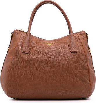 Prada Pre-owned Womens Vitello Daino Tote Bag - Brown Leather - One Size