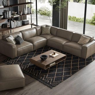 Castlery Dark Brown Top Grain Leather L-Shape Sectional Sofa by Castlery