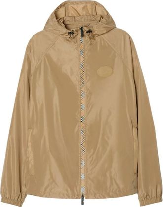 Burberry Checker-tape Nylon Hooded Jacket - Heren - Zomerjassen - Beige - L - Nylon - Jassen